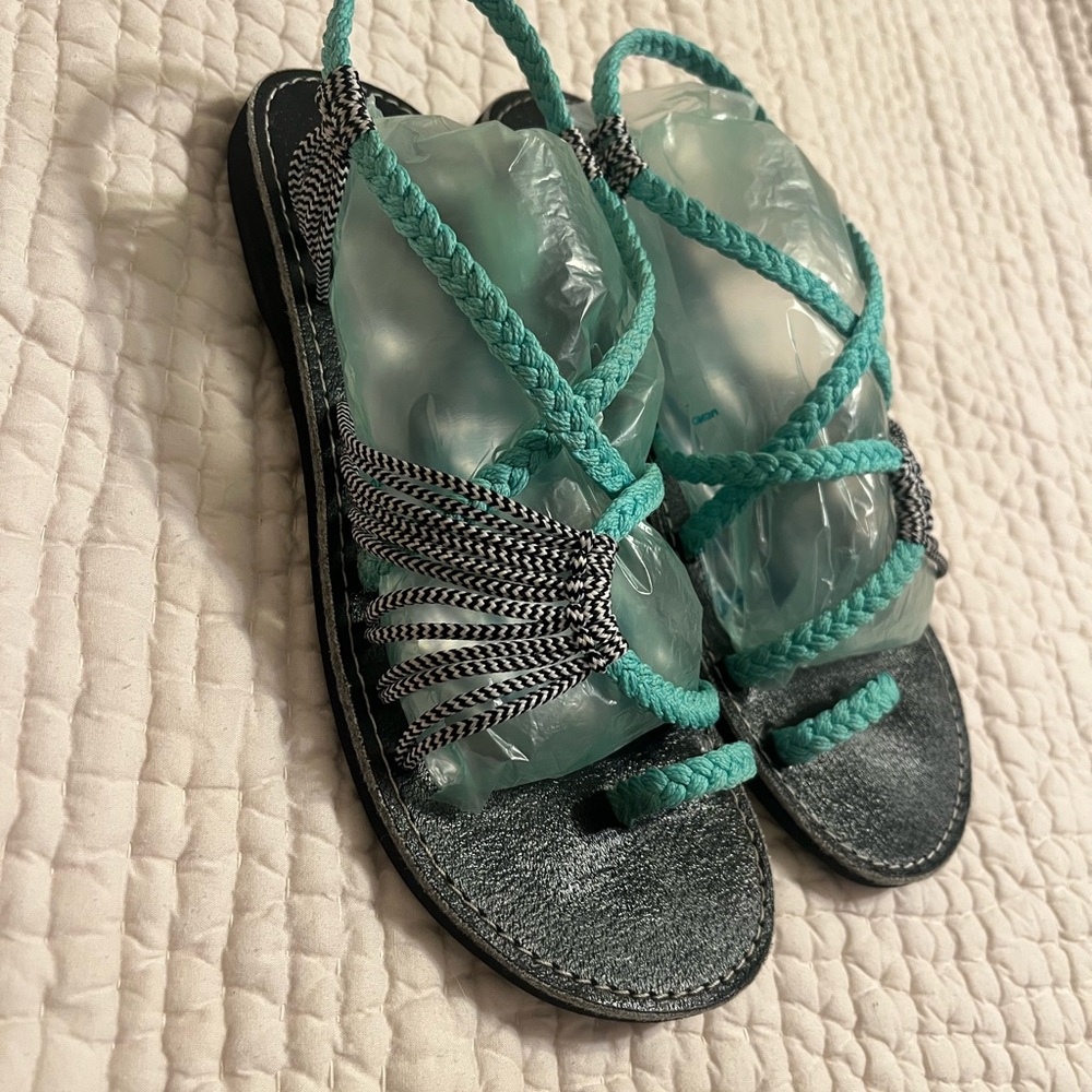 Braided Turquoise Rope Sandals for Women